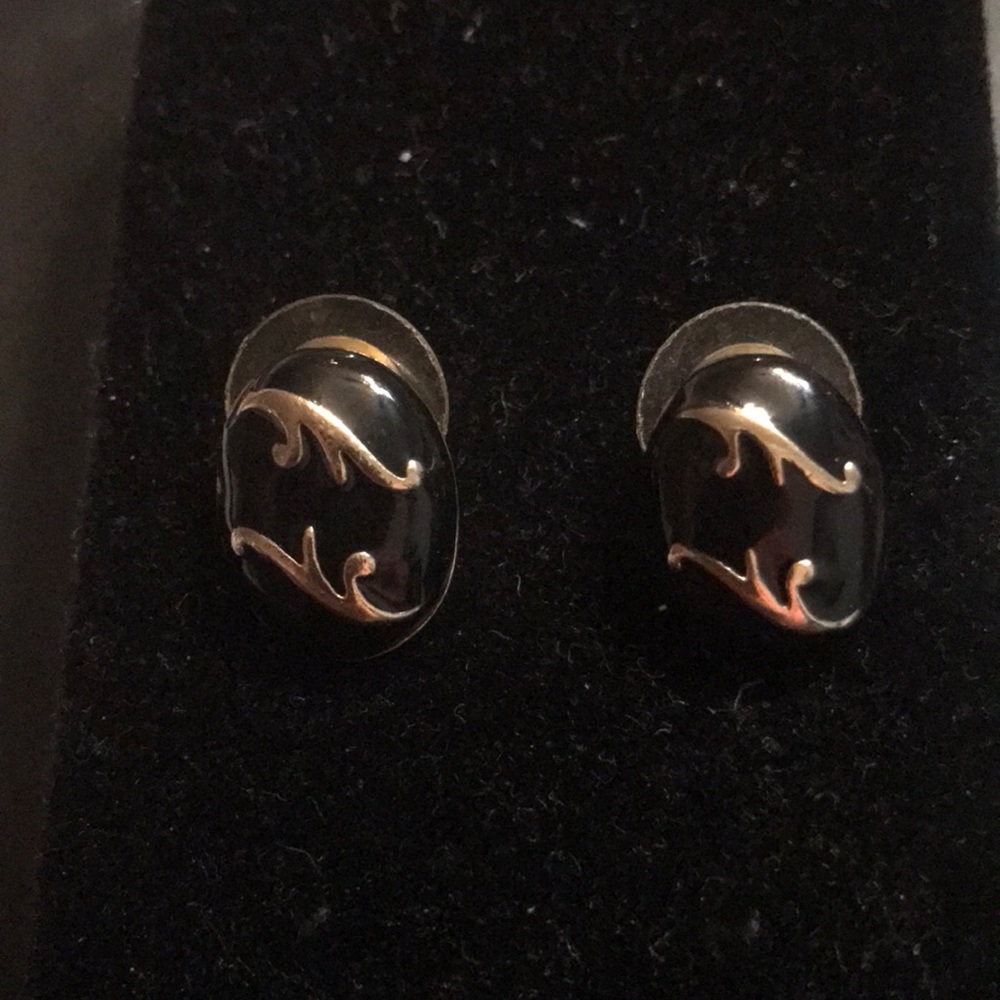 Black enamel / 14k inlay design earrings